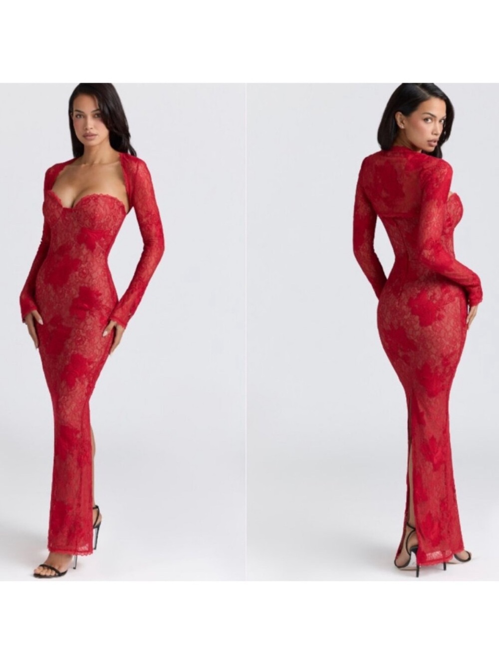 NWT! House of CB Lucienne Red Lace Embroidered Maxi Dress - Picture 7 of 10